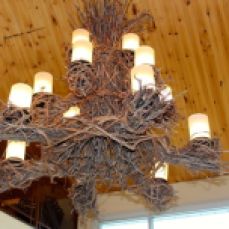 This chandelier is made from the pinot noir vines of the estate. LOVE IT!